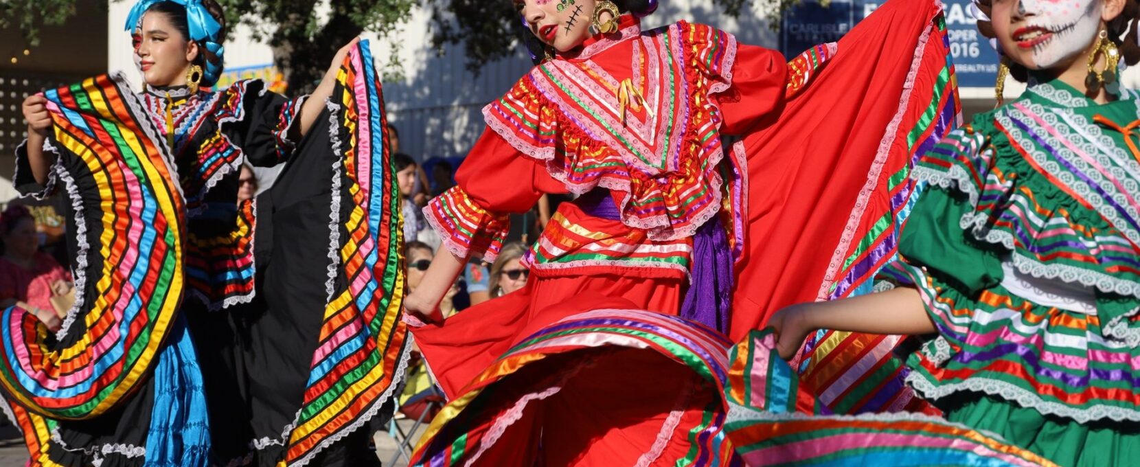 Flokoriko dancers in Corpus Christi during Dia de los Muertos festival.