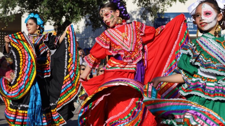 Folklorico dancers in Corpus Christi during Dia de los Muertos festival.
