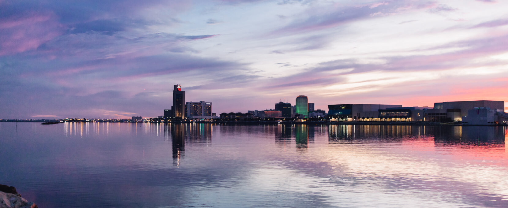 Downtown skyline and water views of Corpus Christi.
