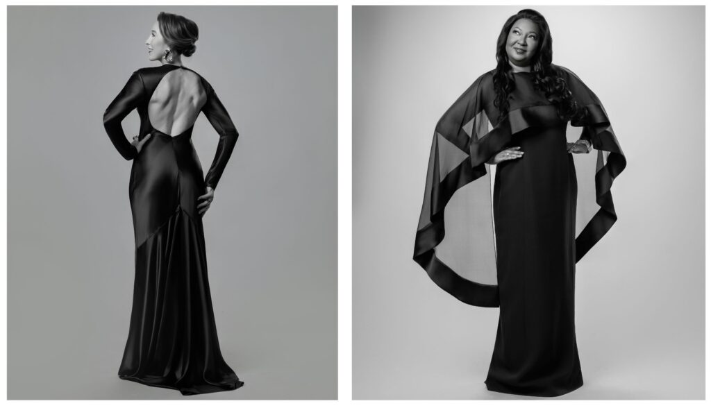 Amy Mintz and Thea Cain, two of The Bend's HER 2025 Honorees pose in black and white portraits. 