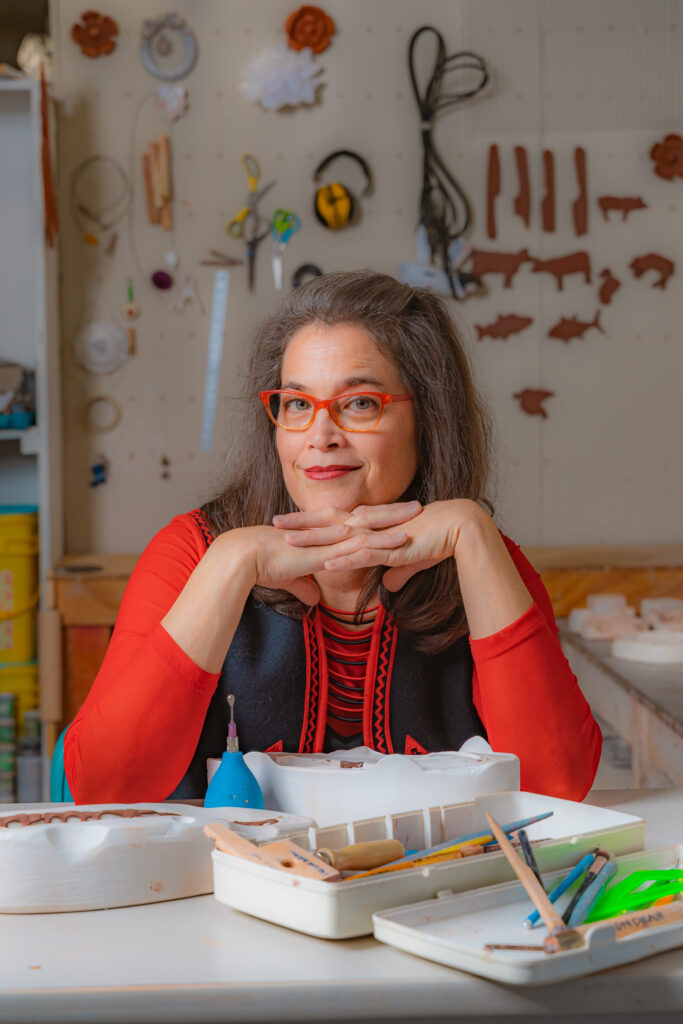 Leandra Urrutia, an artist in Corpus Christi, Texas, in her local art studio.
