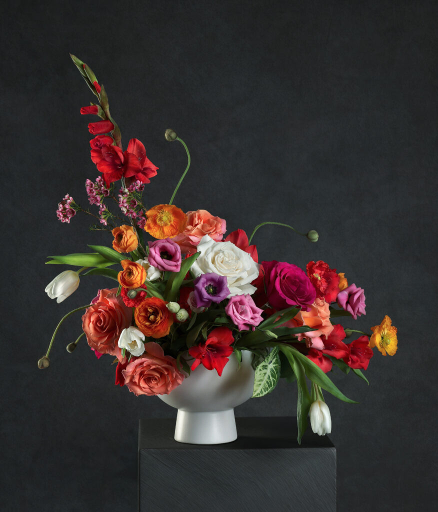 Floral centerpiece arrange by Wild Veggie Bouquet. 