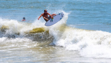 A surfer in Corpus Christi, Texas.