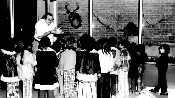 Aalbert Heine, director of the Corpus Christi Museum gives a tour to children.