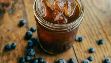 A glass of blueberry cold brew from Coffee Waves in Corpus Christi, Texas.