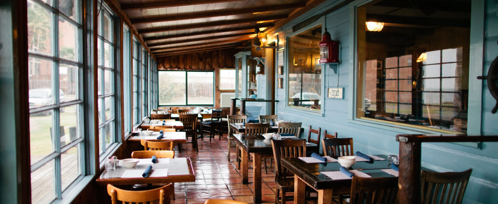 The cozy inside dining area of the Yardarm.