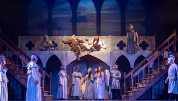 The cast of The Hunchback of Notre Dame on stage at Harbor Playhouse in Corpus Christi.